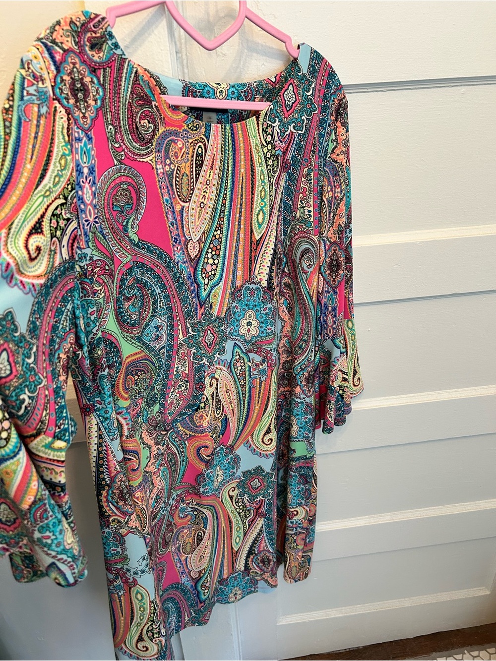 Tommy Hilfiger Multicolor Paisley Print Dress ruffle sleeve 3/4 length size 16